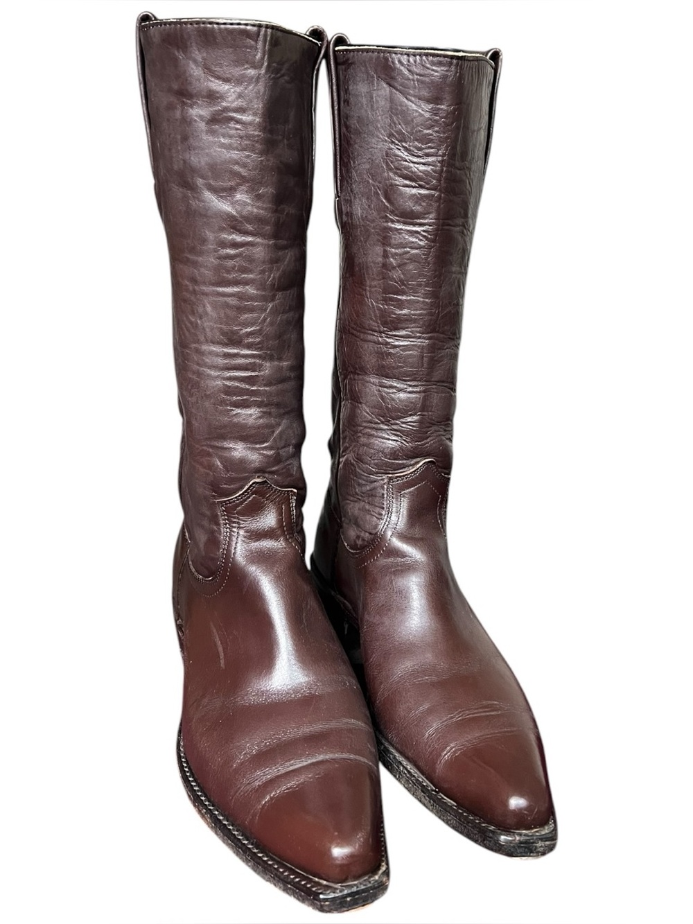Frye Vintage Brown Leather Tall Riding Boots USA Made Pointed Toe Western - 7D